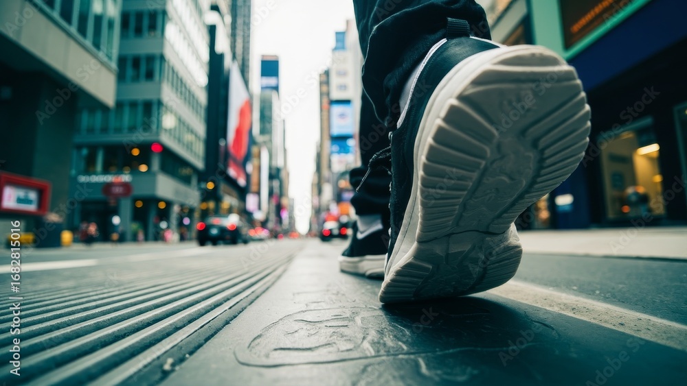 Obraz premium Close-up of someone walking on the road in sneakers