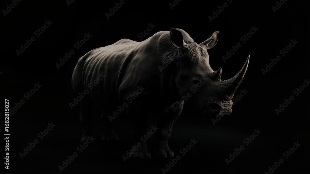 Obraz premium Silhouette of a large rhinoceros in the darkness