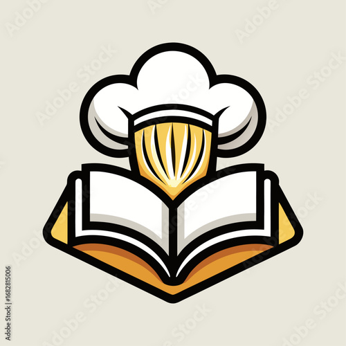 Creative chef hat and open book logo, culinary recipe brand design, modern cooking icon, cookbook illustration, professional chef identity vector