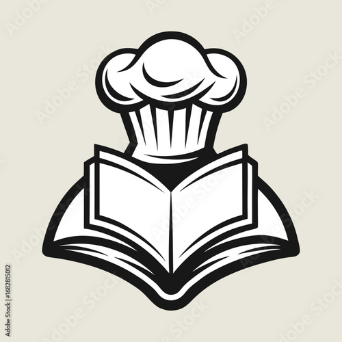 Creative chef hat and open book logo, culinary recipe brand design, modern cooking icon, cookbook illustration, professional chef identity vector