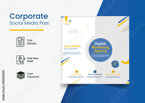 Digital Marketing Agency Announcement: A professionally designed social media post, ideal for promoting a digital marketing agency, featuring clean layouts, striking geometric elements.