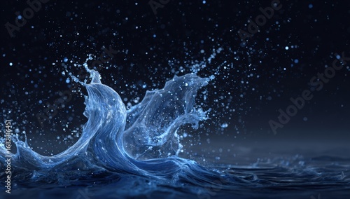 A dynamic water splash at night
