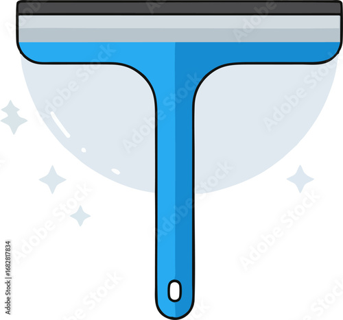 Cartoon squeegee glistens cleaning cheerfully