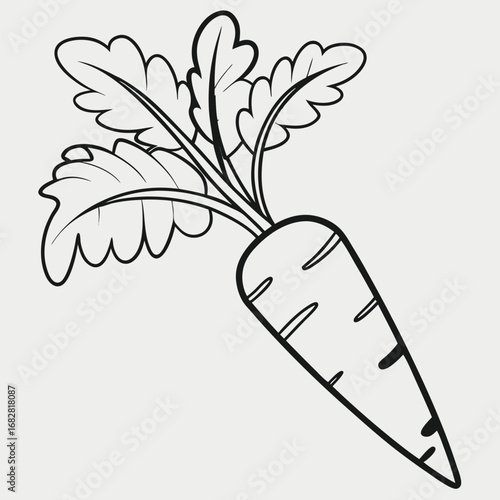 Line art drawing of a carrot with leaves