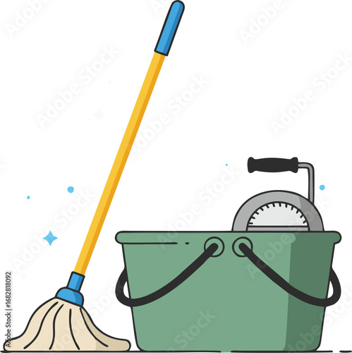 Cleaning equipment illustration mop and bucket