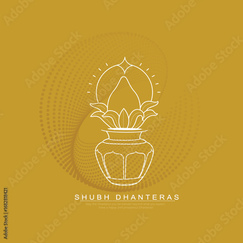 Illustration of Dhanteras Celebration with Kalash, Coins, marigold garlands, and footprints symbolizing prosperity,