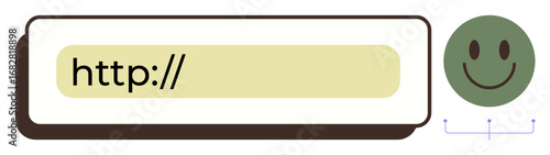 Browser URL bar with text and cheerful happy face symbolizing safe browsing, security, positivity. Ideal for web safety, online trust, user experience. A simple flat metaphor