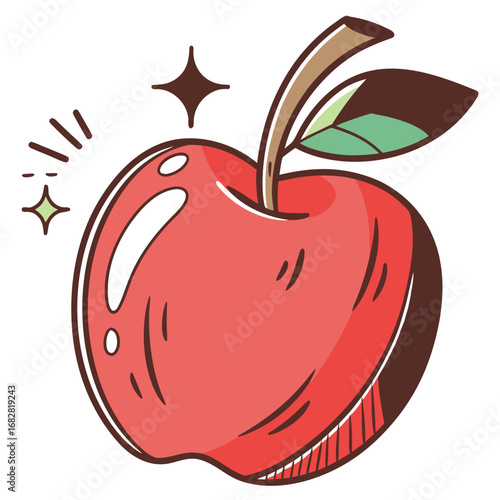 Charming Cartoon Apple with Leaf