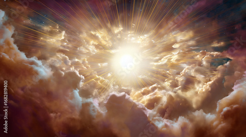 A vibrant visualization of the biblical creation story, showcasing divine handiwork, creation story, biblical art, divine light, spiritual genesis, celestial beauty