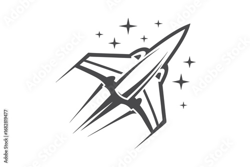 Rocket Ship Flying with Stars on White Background Space Exploration Icon