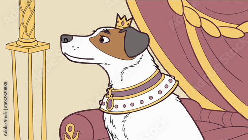 Dog king on throne vector illustration for pet lovers and animal kingdom themed design projects royalty