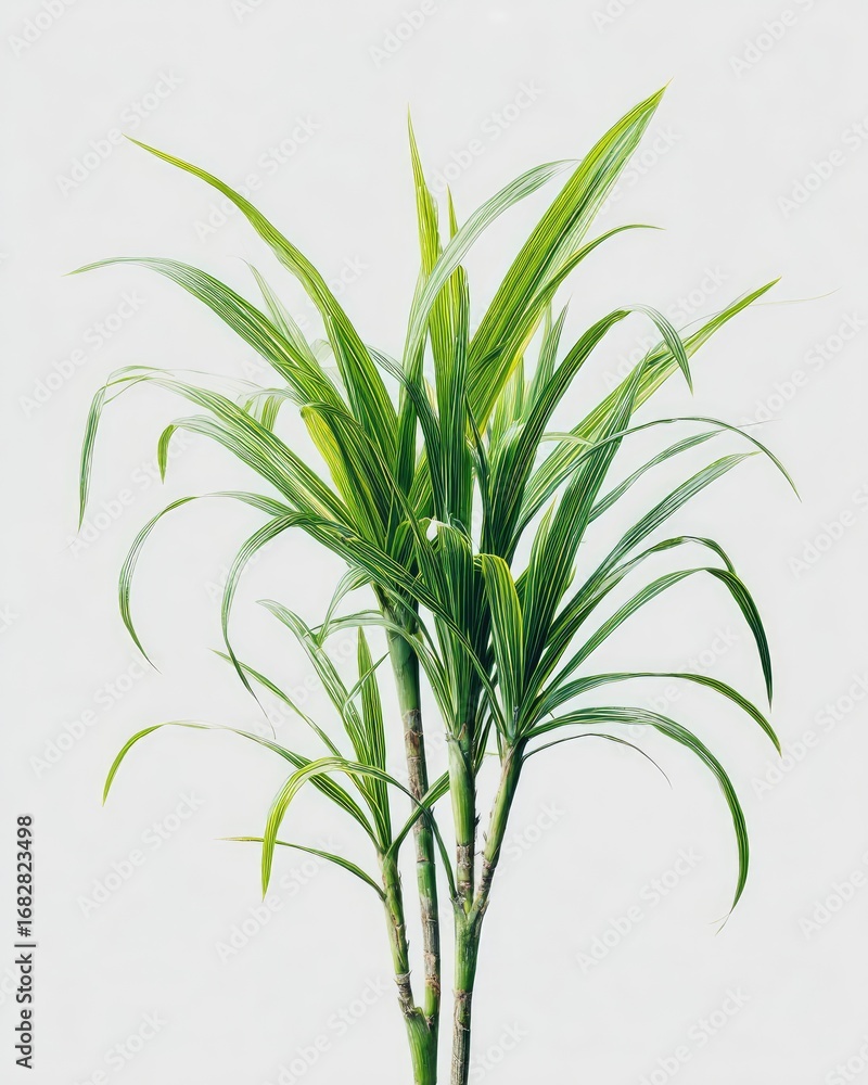 Fototapeta premium Vibrant green plant, slender leaves against white