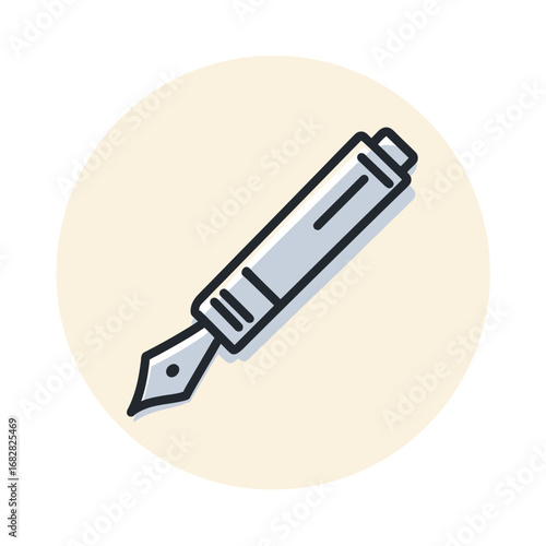 A simple icon of a classic fountain pen with a clean line art style. Vector illustration symbol for writing, calligraphy, or education