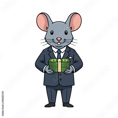 Cute Business Mouse Holding Stacks of Cash