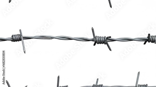 Barbed wire rows against white background