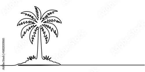 coconut tree continuous one line art drawing of isolated outline vector illustration, Single line drawing palm tree in one continuous line. Tropical vegetation. Modern minimal illustration.