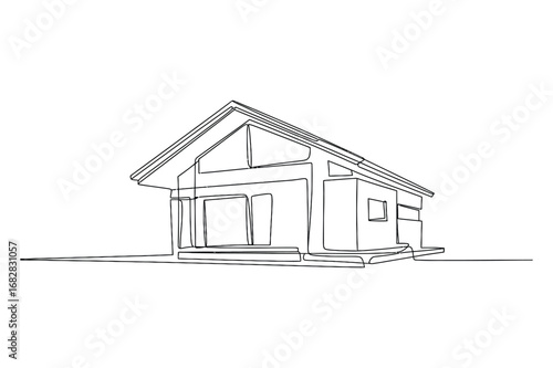 Continuous Line Drawing of a Modern House | Editable Stroke Vector for Real Estate.