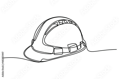 Continuous Line Drawing of a Hard Hat | Editable Stroke Vector of a Construction Helmet.