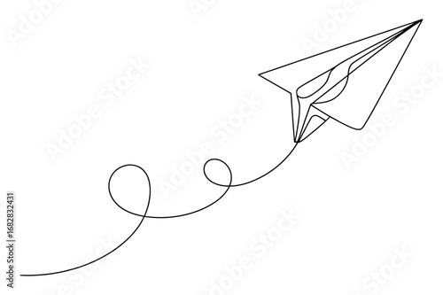 Paper Air plane Minimal Line Illustration – Travel, Childhood, Freedom, Play Symbol