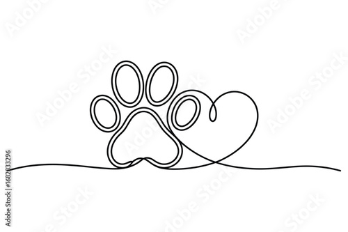 Continuous Line Paw with Heart Illustration Minimal Pet Adoption Drawing