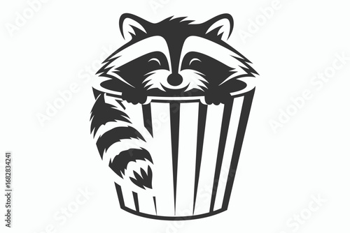 Raccoon in Striped Can Isolated on a White Background Simple Style