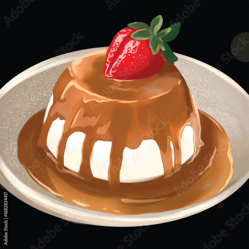 chocolate custard pudding with strawberry topping