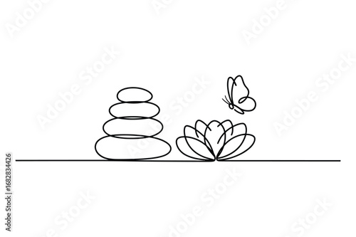 Continuous Line Art of Balance Stones and Flower | Editable Stroke Relaxation Vector