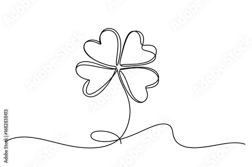 One Line Drawing of Four Leaf Clover | Editable Lucky Symbol Vector