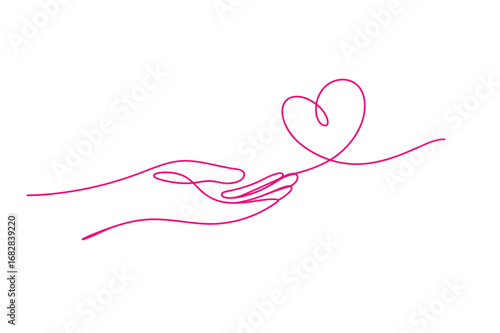 One Line Drawing of Hand Releasing Heart | Editable Stroke Love Concept Vector