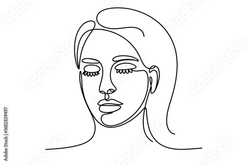 One Line Drawing of Woman Face | Editable Stroke Female Portrait Vector