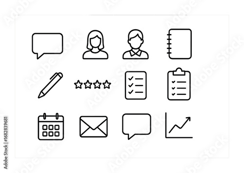 Parent-Teacher Icon Set. Outline icon set of Parent-Teacher Feedback: speech bubble, parent, teacher, notebook