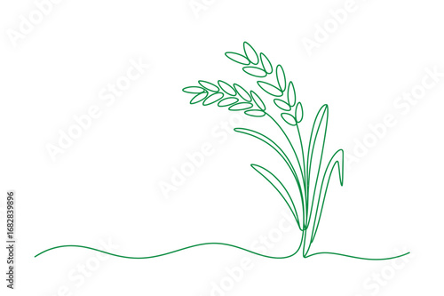 One Line Drawing of Rice Plant | Editable Stroke Agricultural Vector