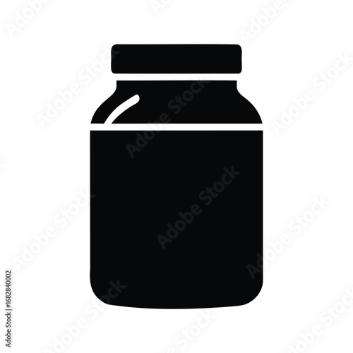 Simple Black Jar Icon Design for Food Storage and Canning Projects, protein powder jar silhouette vector illustration