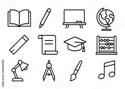 Intergenerational Learning Icons. Outline icon set of Intergenerational learning and mentoring: open book,