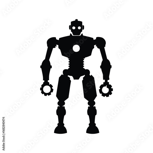 Silhouette of a vintage robot with gears and circular body element, robot building parts silhouette vector illustration