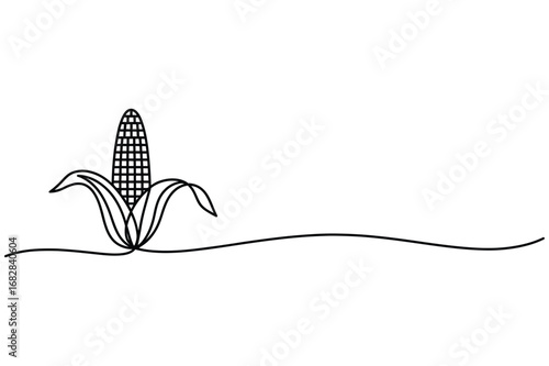 One Line Drawing of Corn Plant | Editable Stroke Vector