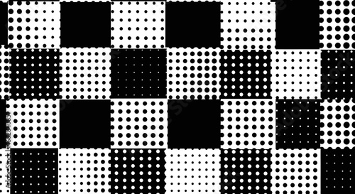 Abstract Black and White Checkerboard Pattern with Varying Dot Sizes and Arrangements