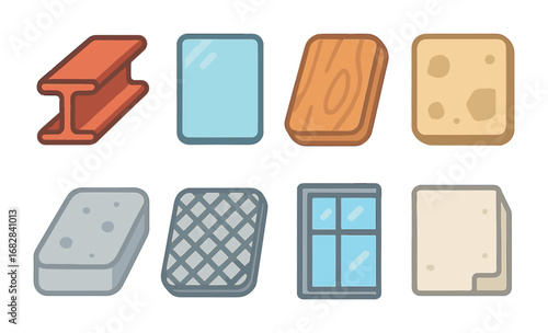 Architectural Elements Icons. Flat vector mini-illustrations architectural elements and materials in colors