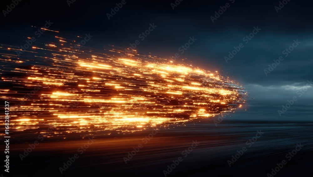 Obraz premium Fiery, streaking object in dark sky