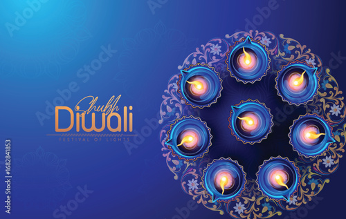 Diwali Celebration Poster with Oil Lamps and oil lamps representing traditional Diwali celebrations on a vibrant gradient background