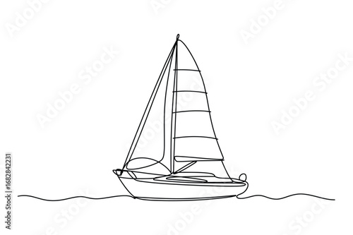 One Line Drawing of Sailing Boat | Editable Stroke Nautical Vector