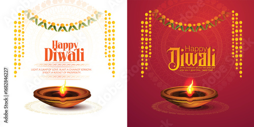 Diwali Celebration Poster with Oil Lamps and oil lamps representing traditional Diwali celebrations on a vibrant gradient background