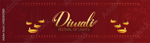 Diwali Celebration Poster with Oil Lamps and oil lamps representing traditional Diwali celebrations on a vibrant gradient background