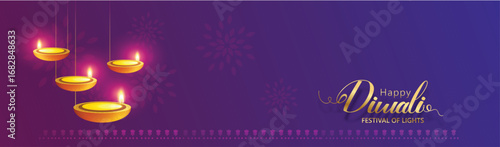 Diwali Celebration Poster with Oil Lamps and oil lamps representing traditional Diwali celebrations on a vibrant gradient background