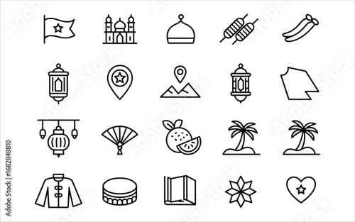 Islamic Symbols And Icons Collection With Mosque Lanterns And Crescent Moon vector illustration