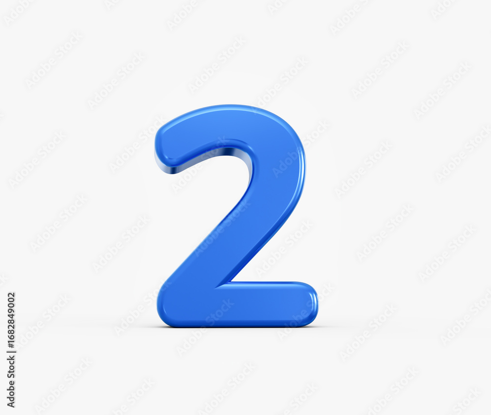 Naklejka premium Shiny blue 3D number two on white background for graphic design. 3d illustration