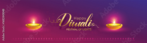 Diwali Celebration Poster with Oil Lamps and oil lamps representing traditional Diwali celebrations on a vibrant gradient background