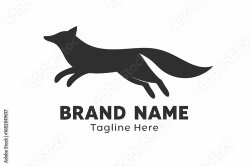 Silhouette Fox Jumping Vector, Simplistic Design Animal On White Background