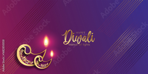 Diwali Celebration Poster with Oil Lamps and oil lamps representing traditional Diwali celebrations on a vibrant gradient background