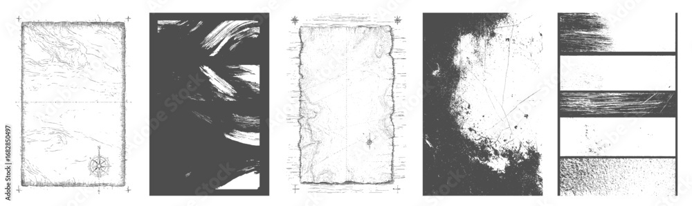 Obraz premium Grunge Black & White Texture – Scratches, Cracks, Dust, and Dirt Surface Pattern, Distressed overlay texture overlay vector textures set featuring damaged vector design on transparent background.